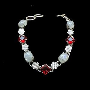 MOONSTONES and Red Gemstone Bracelet
